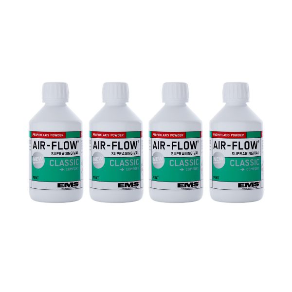 EMS AIR-FLOW CLASSIC COMFORT profylaksepulver med mint-smag i fire flasker med grønt mærkat