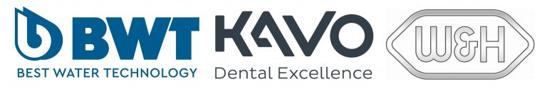 Logo fra BWT, KaVo og W&H placeret på en vandret række